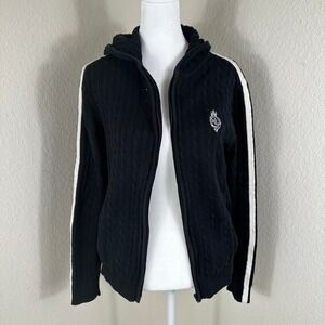 Lauren Ralph Lauren Hooded Cardigan Women Large Navy Blue Heritage Preppy